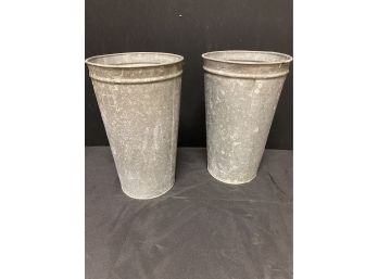 Zinc Flower Buckets Pair