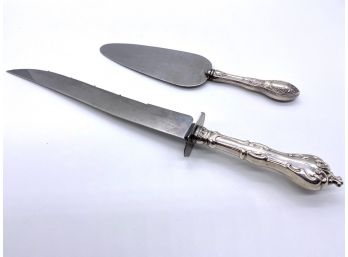 Sterling Silver Handled Cake Server And Ambassador Cutlery Carving Knife