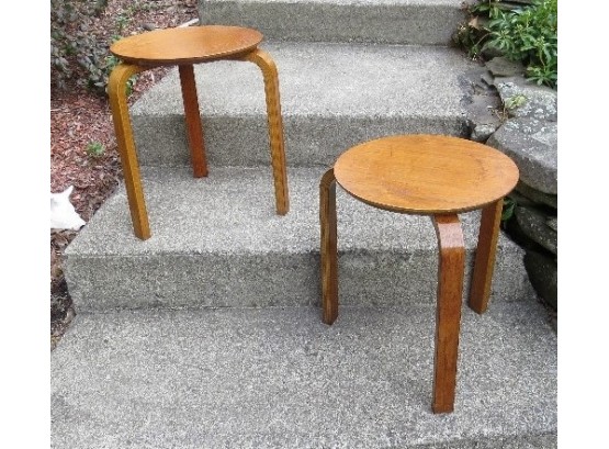Pair Of Danish Modern Bent Plywood Style Nesting Tables - Nice Plant Stands, Occasional Tables, Etc.