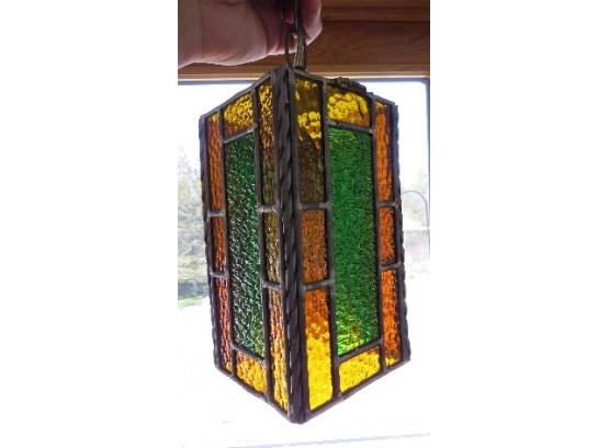 Arts & Crafts Style Leaded Stained Glass Rectangular Hanging Light Fixture - Hallway, Porch, Etc.