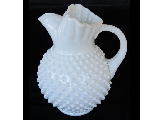 Gorgeous Fenton Glass Co. Milk Glass Hobnail Water Pitcher With Ice Lip - Summer Lemonade Anyone?