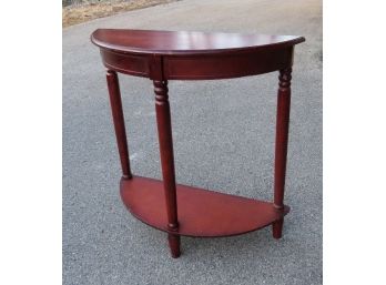 Mahogany Finish Demilune Wood Accent Table With Lower Shelf