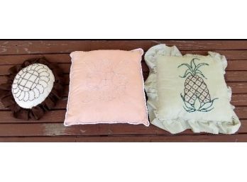 Grouping Of 3 Handcrafted Candlewick Pillows