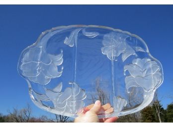 Mikasa Style Clear Glass With Frosted Lily Pattern Sectioned Dish Tray