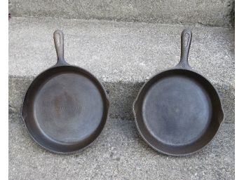 Two Cast Iron Frying Pans Perfectly Seasoned Excellent Shape Ready For Bacon & Eggs