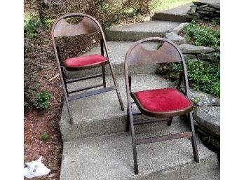Pair Of Mid-century Bentwood Folding Bridge Chairs Or Occasional Chairs Cranberry Crush Velvet Seats Original