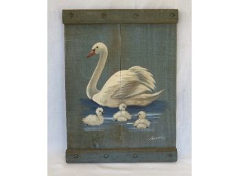 Swan With Cygnets Painting On Wood