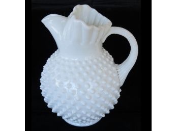 Gorgeous Fenton Glass Co. Milk Glass Hobnail Water Pitcher With Ice Lip - Summer Lemonade Anyone?