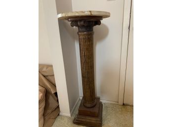 Pedestal Cracked Marble Like Top Wood Base (Photo Has Cracked Top)