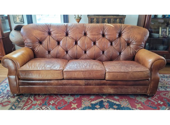 Arhaus Furniture Top Grain Leather Tufted Sofa