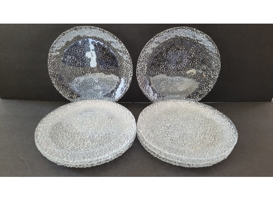 Eight Glass Lunch Plates With Textured Bottom & Slight Iridescent Glaze