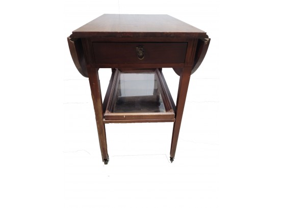 Antique Mahogany Drop Leaf Tea Table With Glass Bottom