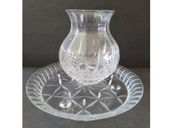 Nice Crystal Footed Dish And Vase