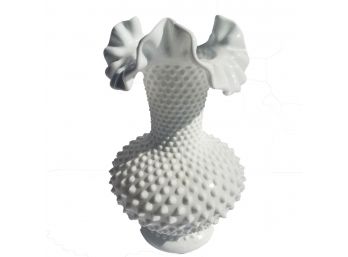 Fenton Hob Nail Milk Glass Vase With Ruffle Top