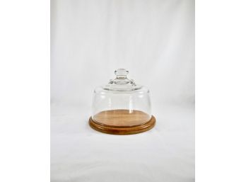 Vintage Wooden Base Glass Domed Cheese Plate