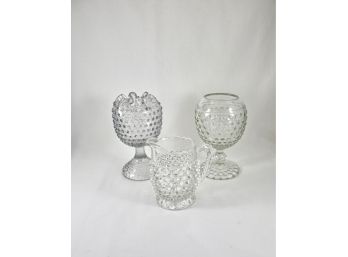 Assorted Vintage Hobnail And Depression Glass Glassware - Vase, Goblet, And Creamer