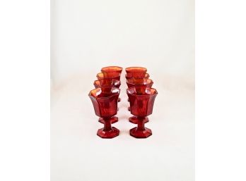 Set Of 8 Vintage Amberina Goblets