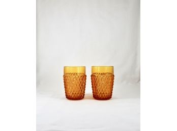 Pair Of Amber Studded Glass Cups