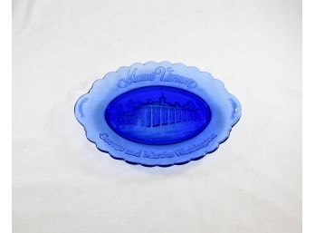 Vintage Fosteria Platter Avon Mount Vernon Plate 1970's Blue Glass