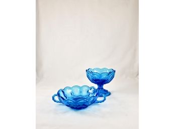 Set Of 2 Blue Depression Glass Ice Cream Dishes