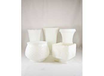 Assorted Milk Glass Vases, Planters