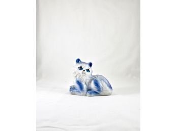 Blue And White Ceramic Cat Figure