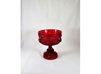 LG Wright Ruby Red Eyewinker Candy Dish Compote - Vintage 1950's Mid Century Collectible Glass