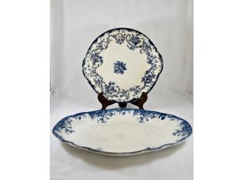 Blue And White Delft Pattern Platter And Plate