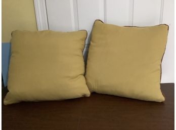 Pair Of Gold Red Pillows, Feather Down Inserts