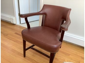 Modern Brown Leather Style Chair With Nail Trim, Faux Leather