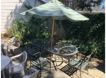 Patio Table: Cast Iron Oval With Tempered Glass (chairs Available Separately)