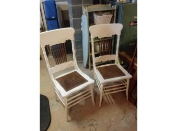 2  Painted White Oak Antique Chairs