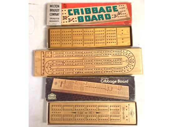 THREE DIFFERENT CRIBBAGE BOARDS, 2 Have Original Boxes