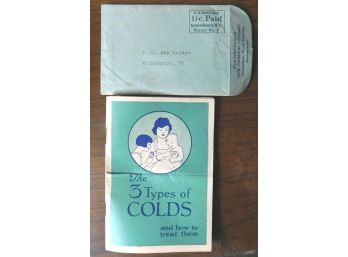 Vintage 'VICKS' VAPORUB Pamphlet 'The 3 Types Of COLDS And How To Treat Them'