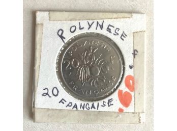 1967  POLYNESE FRANCAISE COIN, 20 Francs
