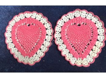Delightful Hand Made Pot Holders Of PINK HEARTS