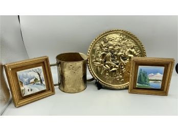 Vintage Painted Tile Pictures, Brass Watering Can & More