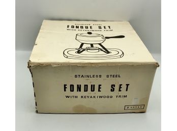 Vintage Fondue Set ~ Keyakiwood Trim ~ New In Box
