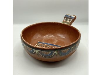 Vintage Mexican Pottery Bowl W/handle