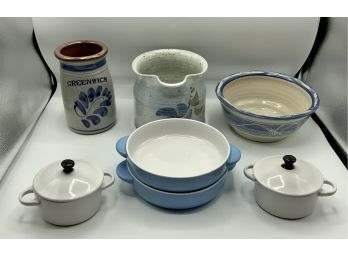Beaautiful  Pottery Lot Including Greenwich Utensil Holder Signed