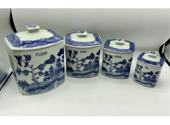 4 Pc Victoriaware  Canister Set ~ Blue Willow ~