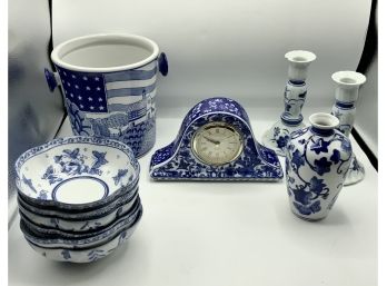 Blue & White Porcelain Ice Bucket & More