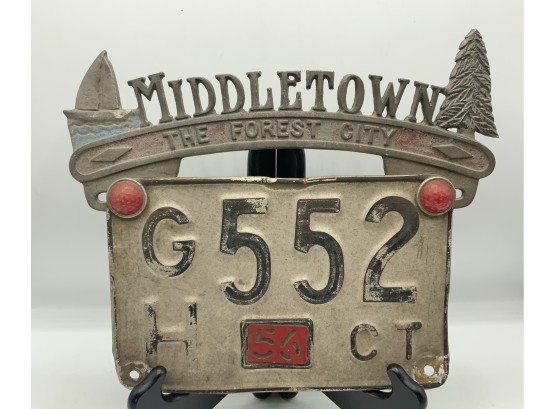Amazing 1956  Connecticut License Plate W/topper ~ Middletown The Forest City ~