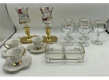 2 Partylite Candle Holders, Irish Glasses & More