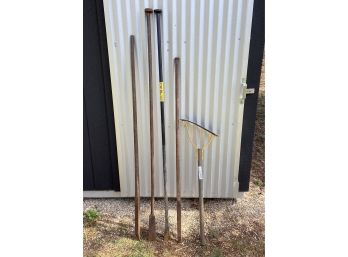 Four Heavy Iron Pry Bar/Tampers And One Grass Cutter Whip
