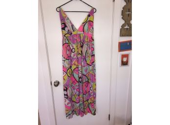 Vintage Colorful Psychedlic One Piece Dress. Made By Lenora Inc. 100 Nylon.