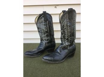 Vintage Mens Dan Post Size 8EW Black Leather And Snakeskin Cowboy Boots. Stitched Uppers.