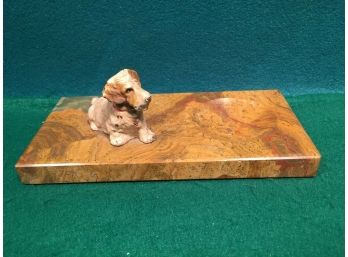 Antique Scottish Terrier Dog Cast Iron Marble Base Art Statue Key Coin Card Ring Tray.