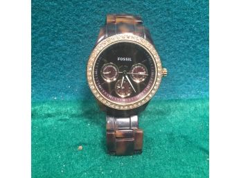 FOSSIL Chronograph Wrist Watch With Original 'Tortoise Shell' Band. Untested.