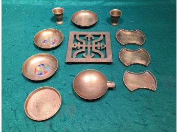 Lot Of Vintage Chinese Brass Items. Trivet (The Symbol Is For Longevity), Ashtray, Coaster, Etc.
